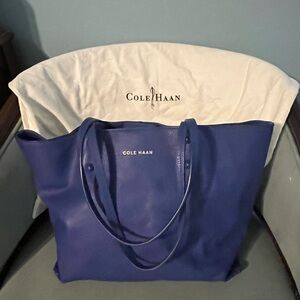 Cole Haan Blue Leather Tote with Gold Logo